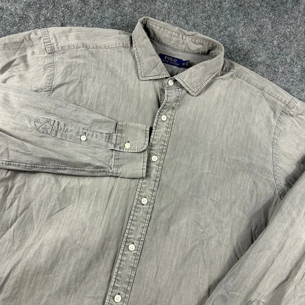 Polo Ralph Lauren Button Down Mens 2XLT Grey Cotton Long Sleeve RL Logo Shirt